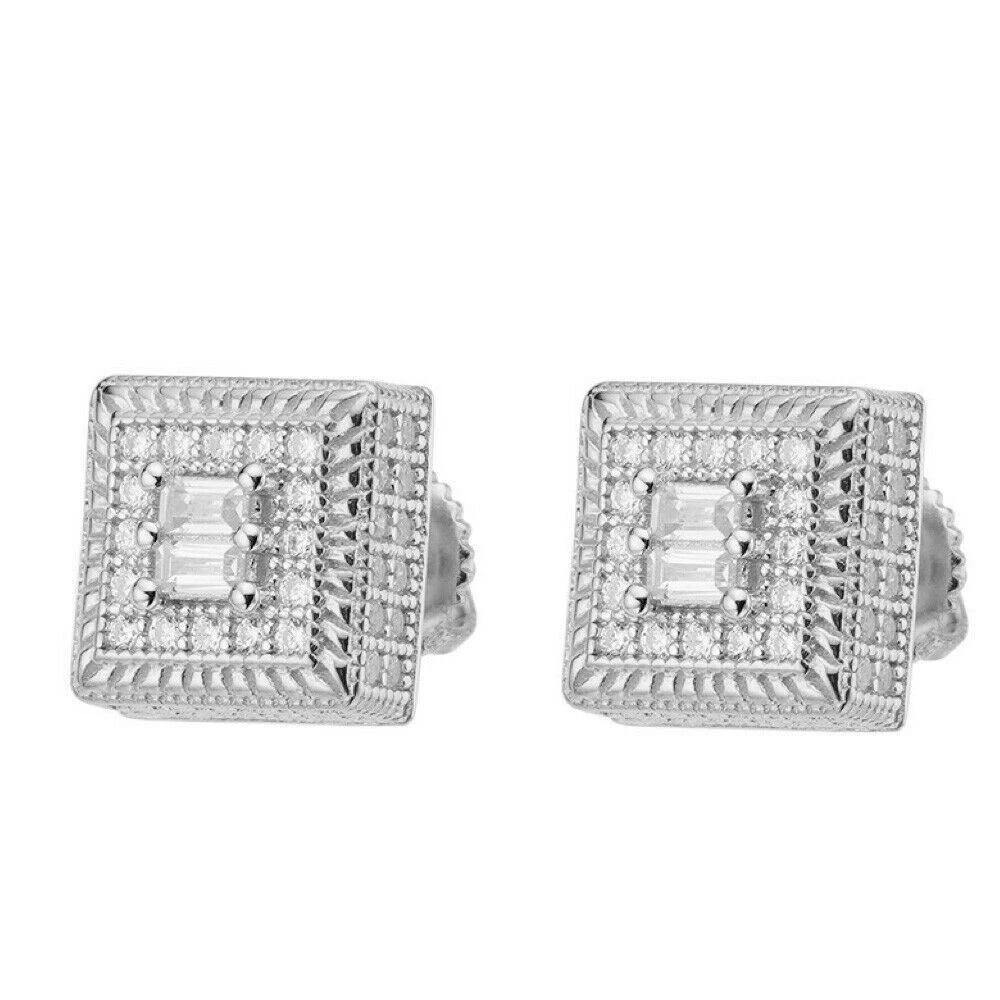 MOISSANITE Men's Silver Hip Hop Earrings Square Baguette Studs Pass Diamond Test 4 MOISSANITE Men's Silver Hip Hop Earrings Square Baguette Studs Pass Diamond Test - Image 2