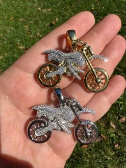 MOISSANITE Motorcycle Dirt Bike Pendant Real 925 Silver / Gold Iced Necklace -Harlem Bling Shop harlembling moissanite motorcycle dirt bike pendant real 925 silver gold iced necklace 19384.1698204109