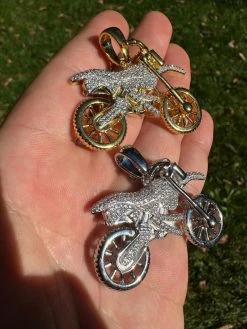 MOISSANITE Motorcycle Dirt Bike Pendant Real 925 Silver / Gold Iced Necklace -Harlem Bling Shop harlembling moissanite motorcycle dirt bike pendant real 925 silver gold iced necklace 32674.1698204123