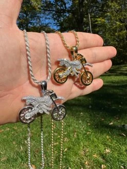 MOISSANITE Motorcycle Dirt Bike Pendant Real 925 Silver / Gold Iced Necklace -Harlem Bling Shop harlembling moissanite motorcycle dirt bike pendant real 925 silver gold iced necklace 39402.1698204131