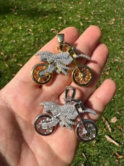MOISSANITE Motorcycle Dirt Bike Pendant Real 925 Silver / Gold Iced Necklace -Harlem Bling Shop harlembling moissanite motorcycle dirt bike pendant real 925 silver gold iced necklace 40911.1698204133