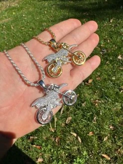 MOISSANITE Motorcycle Dirt Bike Pendant Real 925 Silver / Gold Iced Necklace -Harlem Bling Shop harlembling moissanite motorcycle dirt bike pendant real 925 silver gold iced necklace 46933.1698204124