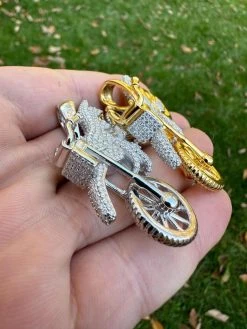 MOISSANITE Motorcycle Dirt Bike Pendant Real 925 Silver / Gold Iced Necklace -Harlem Bling Shop harlembling moissanite motorcycle dirt bike pendant real 925 silver gold iced necklace 85076.1698204108
