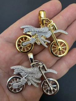 MOISSANITE Motorcycle Dirt Bike Pendant Real 925 Silver / Gold Iced Necklace -Harlem Bling Shop harlembling moissanite motorcycle dirt bike pendant real 925 silver gold iced necklace 86822.1698204107
