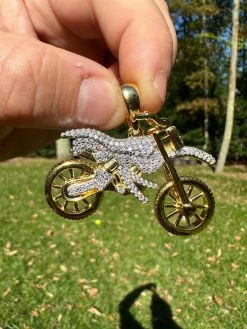 MOISSANITE Motorcycle Dirt Bike Pendant Real 925 Silver / Gold Iced Necklace -Harlem Bling Shop harlembling moissanite motorcycle dirt bike pendant real 925 silver gold iced necklace 87149.1698204129