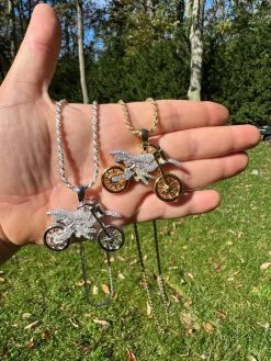 MOISSANITE Motorcycle Dirt Bike Pendant Real 925 Silver / Gold Iced Necklace -Harlem Bling Shop harlembling moissanite motorcycle dirt bike pendant real 925 silver gold iced necklace 90726.1698204127