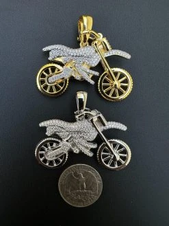 MOISSANITE Motorcycle Dirt Bike Pendant Real 925 Silver / Gold Iced Necklace -Harlem Bling Shop harlembling moissanite motorcycle dirt bike pendant real 925 silver gold iced necklace 90858.1698204120