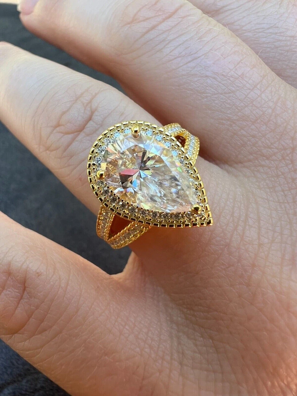 Moissanite Pear Tear Drop Engagement Promise Ring 14k Gold 925 Plated Silver 4 Moissanite Pear Tear Drop Engagement Promise Ring 14k Gold 925 Plated Silver - Image 2