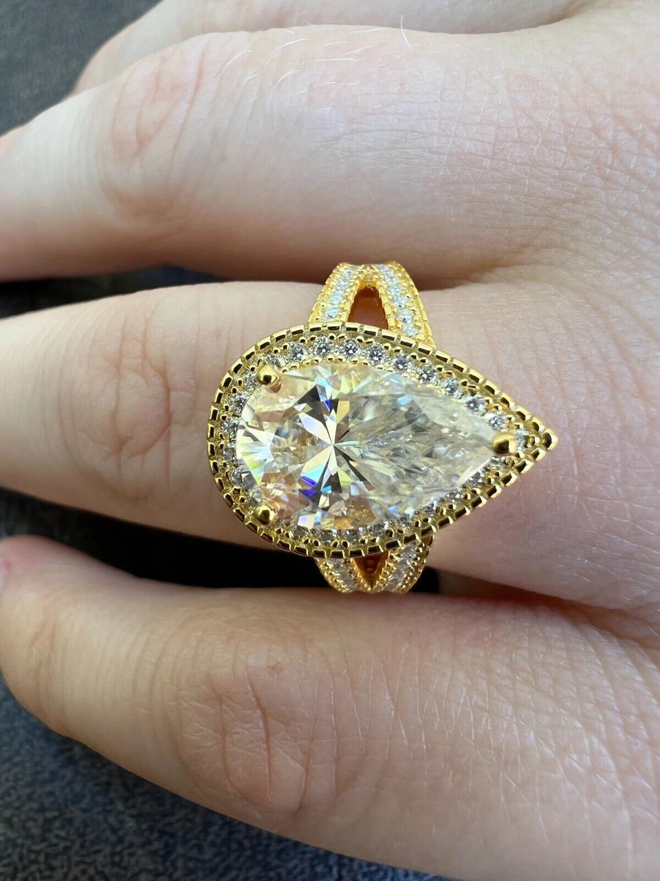 Moissanite Pear Tear Drop Engagement Promise Ring 14k Gold 925 Plated Silver 7 Moissanite Pear Tear Drop Engagement Promise Ring 14k Gold 925 Plated Silver - Image 5