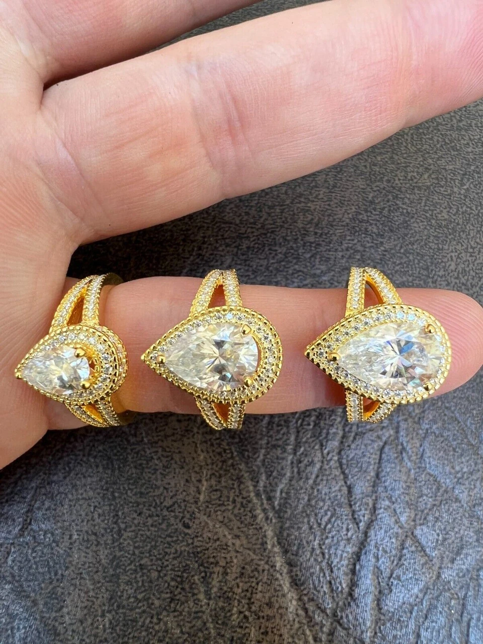 Moissanite Pear Tear Drop Engagement Promise Ring 14k Gold 925 Plated Silver 9 Moissanite Pear Tear Drop Engagement Promise Ring 14k Gold 925 Plated Silver - Image 7