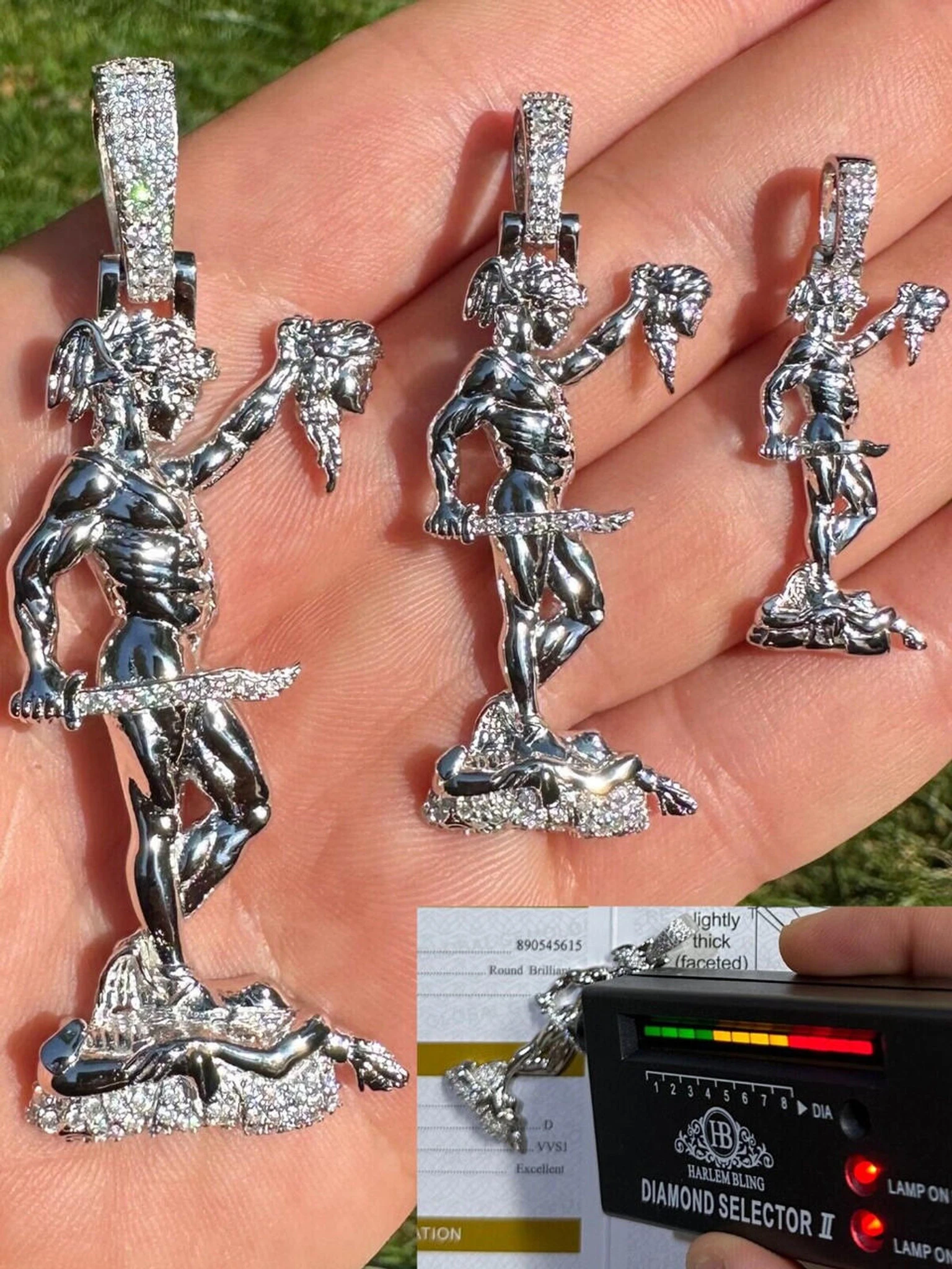 MOISSANITE Perseus W. Medusa Head Pendant - Iced Necklace Real 925 Silver 3 Size 3 MOISSANITE Perseus W. Medusa Head Pendant - Iced Necklace Real 925 Silver 3 Size