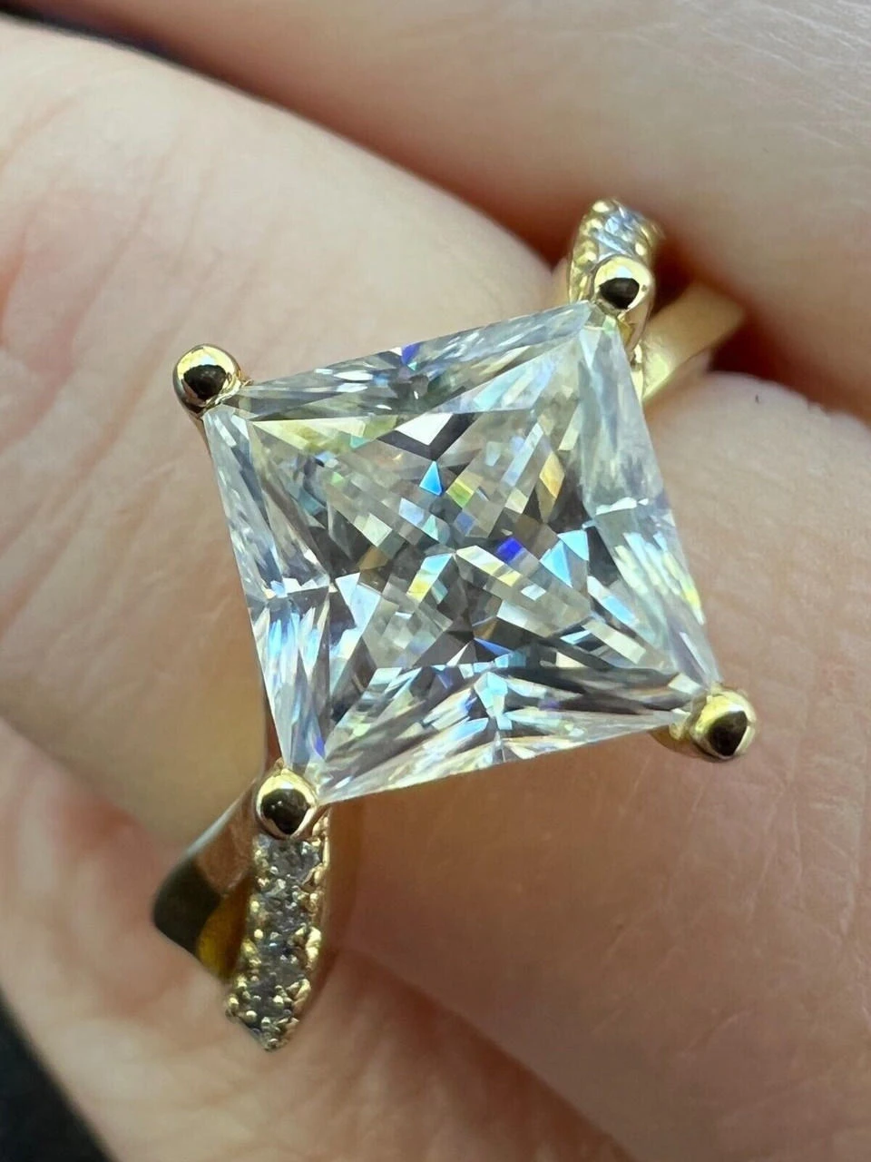 Moissanite Princess Cut Square Engagement Promise Ring 14k Gold Plate 925 Silver 7 Moissanite Princess Cut Square Engagement Promise Ring 14k Gold Plate 925 Silver - Image 5