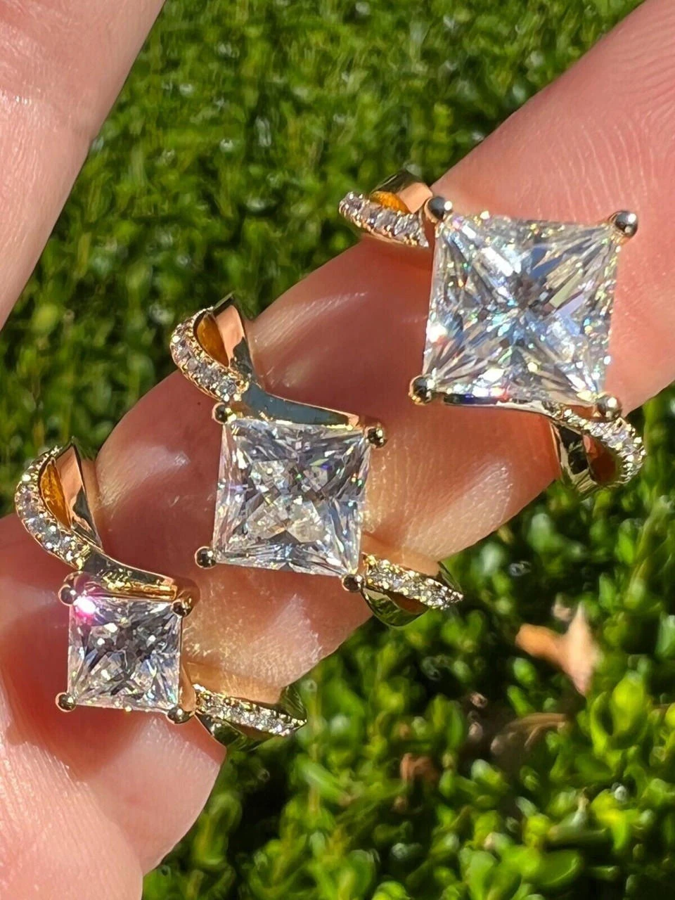 Moissanite Princess Cut Square Engagement Promise Ring 14k Gold Plate 925 Silver 5 Moissanite Princess Cut Square Engagement Promise Ring 14k Gold Plate 925 Silver - Image 3