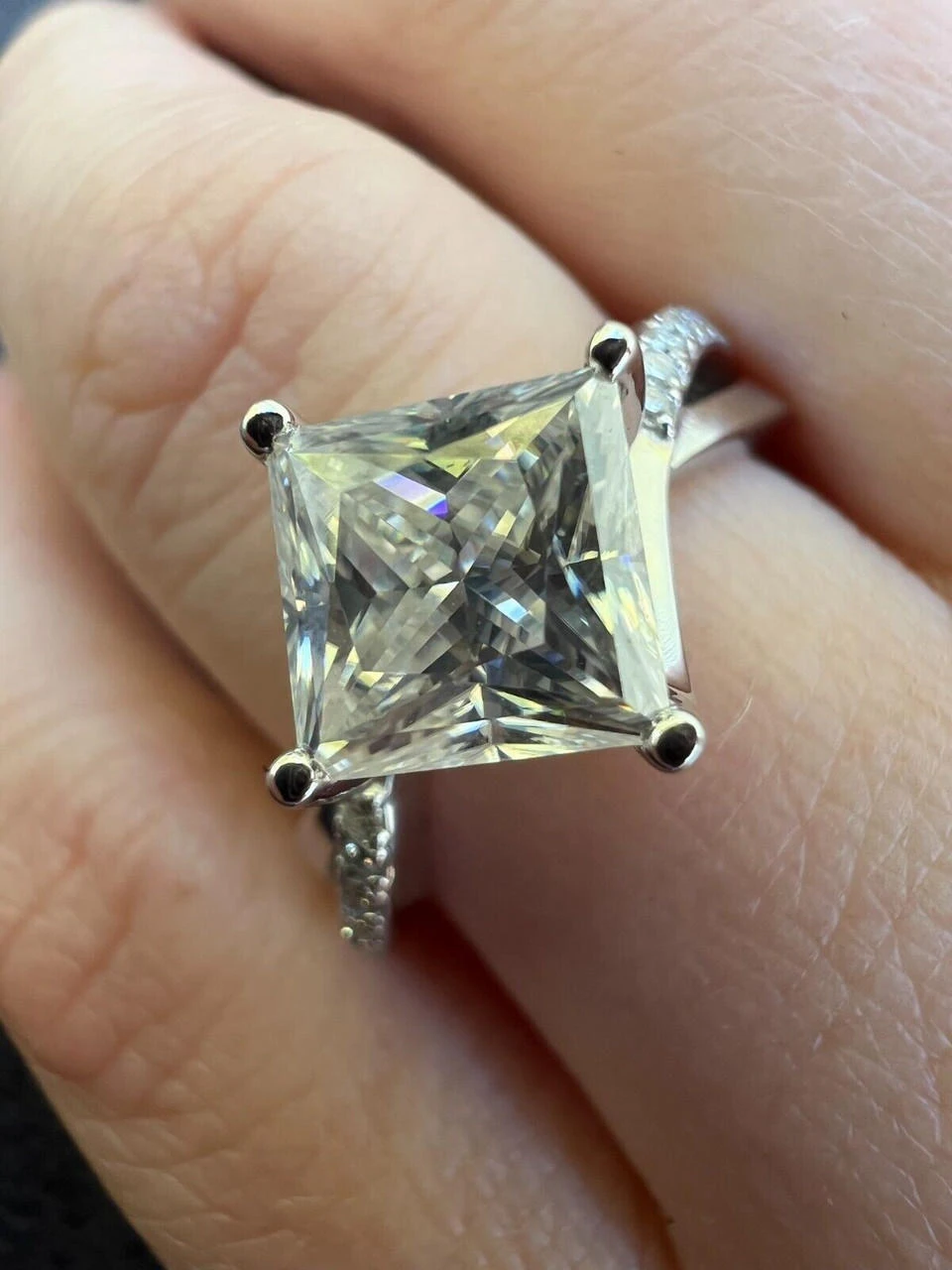 Moissanite Princess Cut Square Engagement Promise Ring 925 Silver Diamond Test ✅ 9 Moissanite Princess Cut Square Engagement Promise Ring 925 Silver Diamond Test ✅ - Image 7