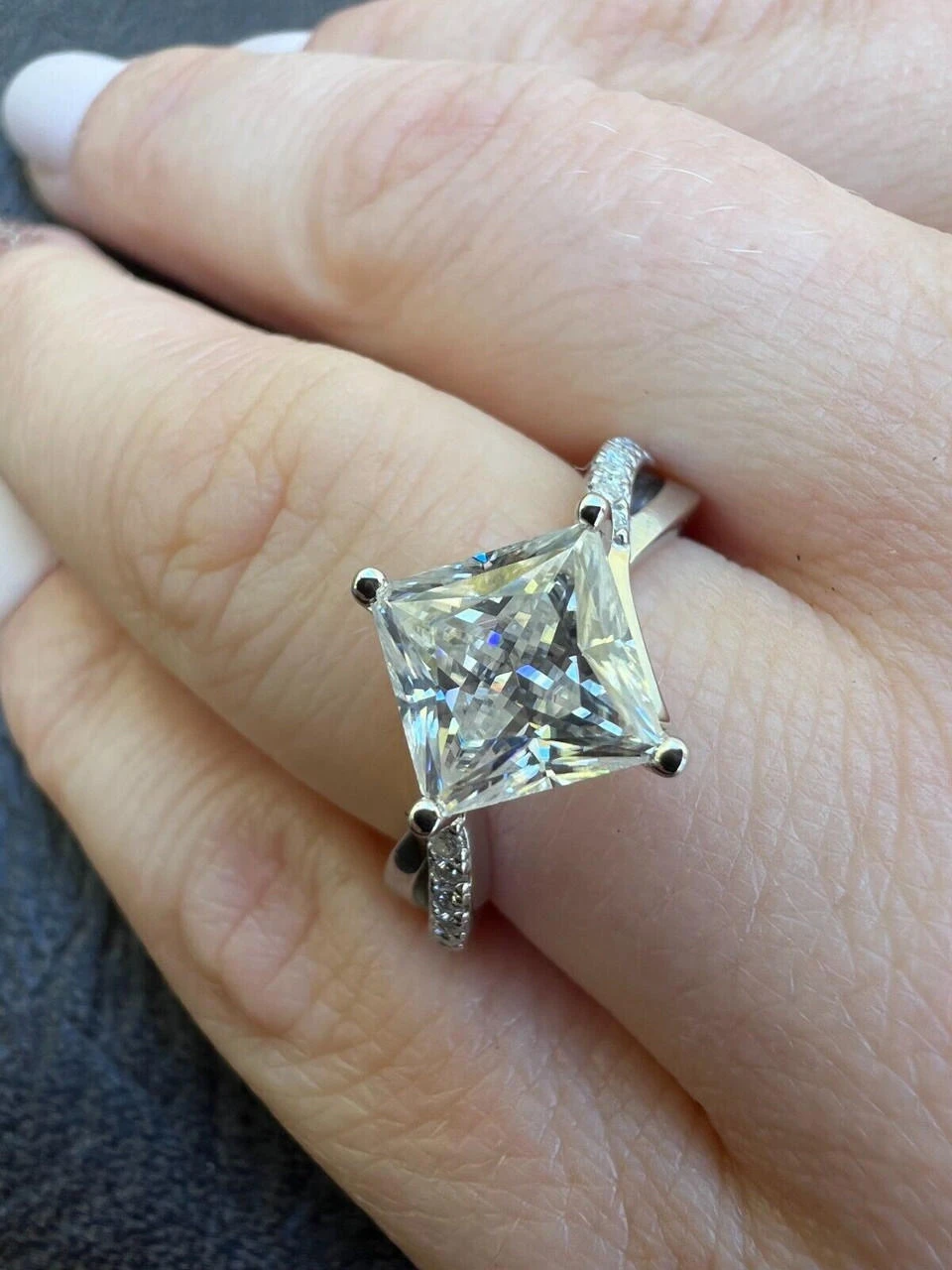 Moissanite Princess Cut Square Engagement Promise Ring 925 Silver Diamond Test ✅ 13 Moissanite Princess Cut Square Engagement Promise Ring 925 Silver Diamond Test ✅ - Image 11