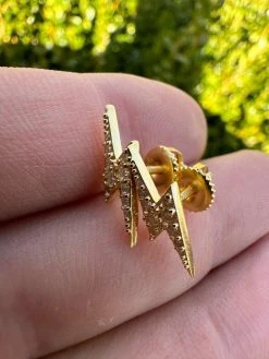 Moissanite Real 14k Gold Over 925 Silver Iced Hip Hop Lightning Bolt Earrings -Harlem Bling Shop harlembling moissanite real 14k gold over 925 silver iced hip hop lightning bolt earrings 12137.1678301605