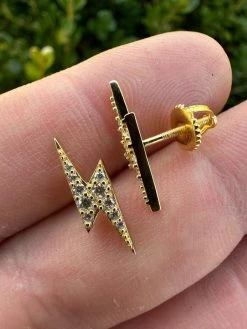 Moissanite Real 14k Gold Over 925 Silver Iced Hip Hop Lightning Bolt Earrings -Harlem Bling Shop harlembling moissanite real 14k gold over 925 silver iced hip hop lightning bolt earrings 38423.1678301743