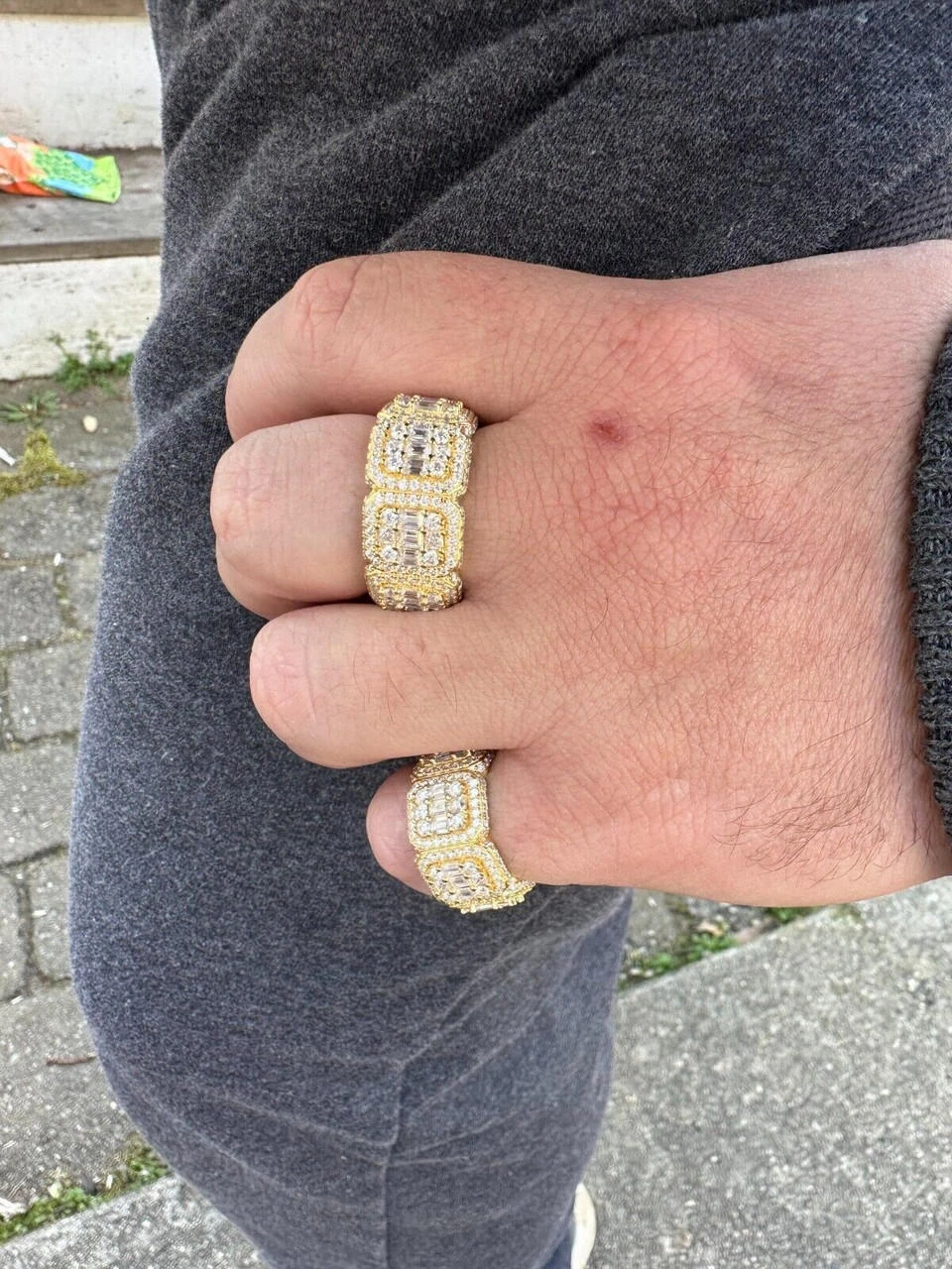 MOISSANITE Real 14k Gold Over 925 Silver Mens Baguette Pinky RING Iced 12mm Band 14 MOISSANITE Real 14k Gold Over 925 Silver Mens Baguette Pinky RING Iced 12mm Band - Image 12