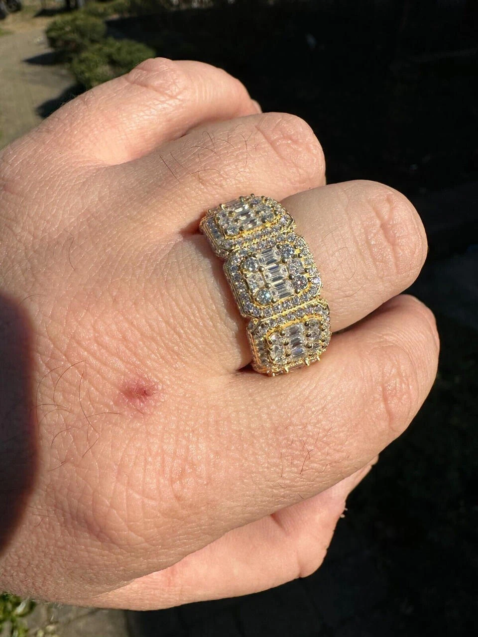 MOISSANITE Real 14k Gold Over 925 Silver Mens Baguette Pinky RING Iced 12mm Band 20 MOISSANITE Real 14k Gold Over 925 Silver Mens Baguette Pinky RING Iced 12mm Band - Image 18