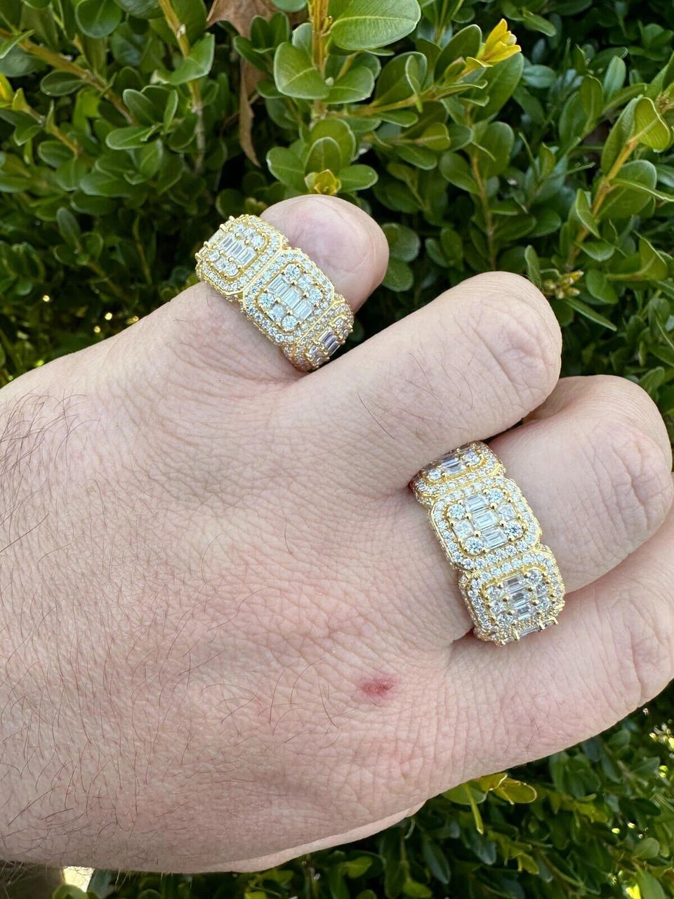 MOISSANITE Real 14k Gold Over 925 Silver Mens Baguette Pinky RING Iced 12mm Band 12 MOISSANITE Real 14k Gold Over 925 Silver Mens Baguette Pinky RING Iced 12mm Band - Image 10