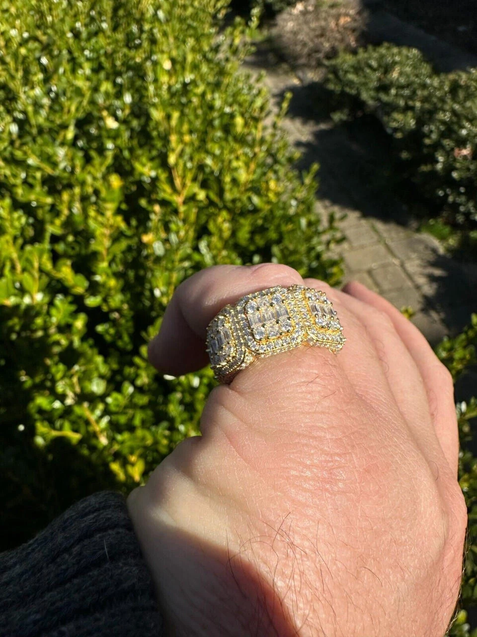 MOISSANITE Real 14k Gold Over 925 Silver Mens Baguette Pinky RING Iced 12mm Band 6 MOISSANITE Real 14k Gold Over 925 Silver Mens Baguette Pinky RING Iced 12mm Band - Image 4