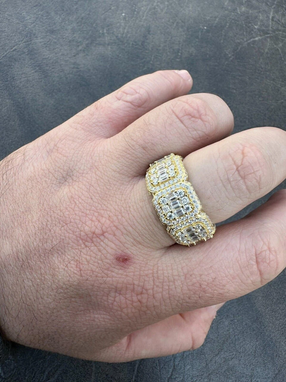 MOISSANITE Real 14k Gold Over 925 Silver Mens Baguette Pinky RING Iced 12mm Band 19 MOISSANITE Real 14k Gold Over 925 Silver Mens Baguette Pinky RING Iced 12mm Band - Image 17