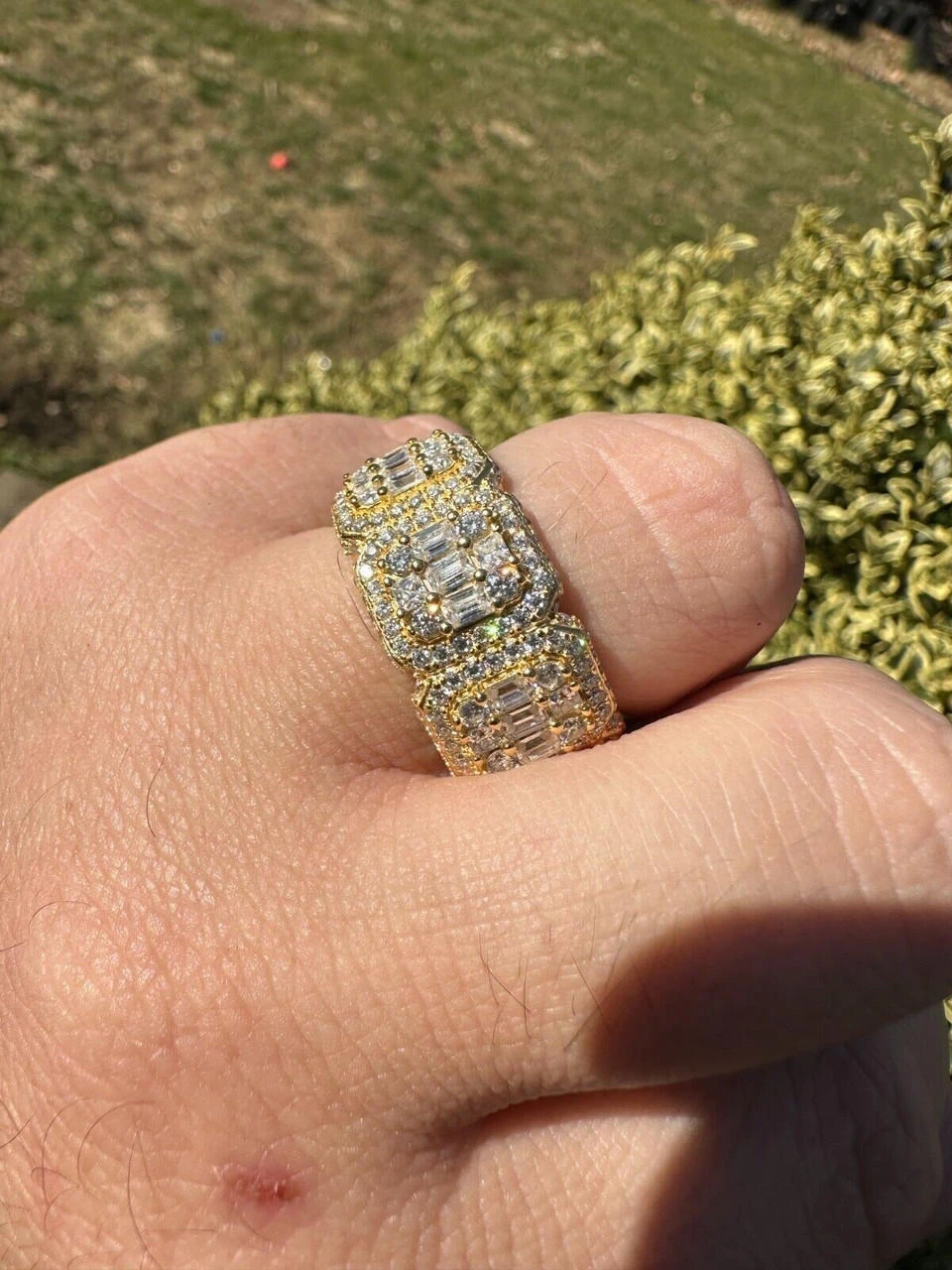 MOISSANITE Real 14k Gold Over 925 Silver Mens Baguette Pinky RING Iced 12mm Band 18 MOISSANITE Real 14k Gold Over 925 Silver Mens Baguette Pinky RING Iced 12mm Band - Image 16