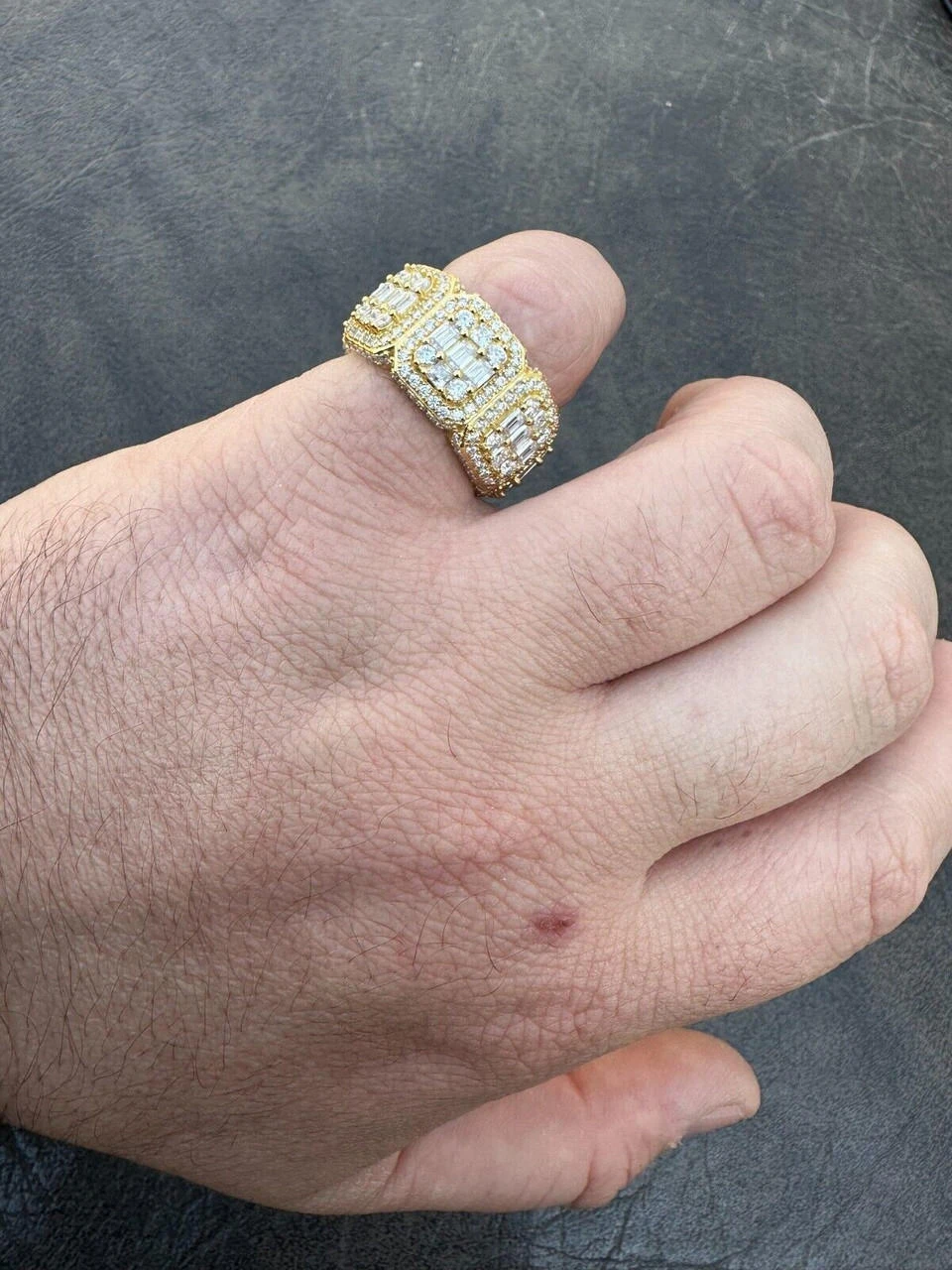 MOISSANITE Real 14k Gold Over 925 Silver Mens Baguette Pinky RING Iced 12mm Band 9 MOISSANITE Real 14k Gold Over 925 Silver Mens Baguette Pinky RING Iced 12mm Band - Image 7