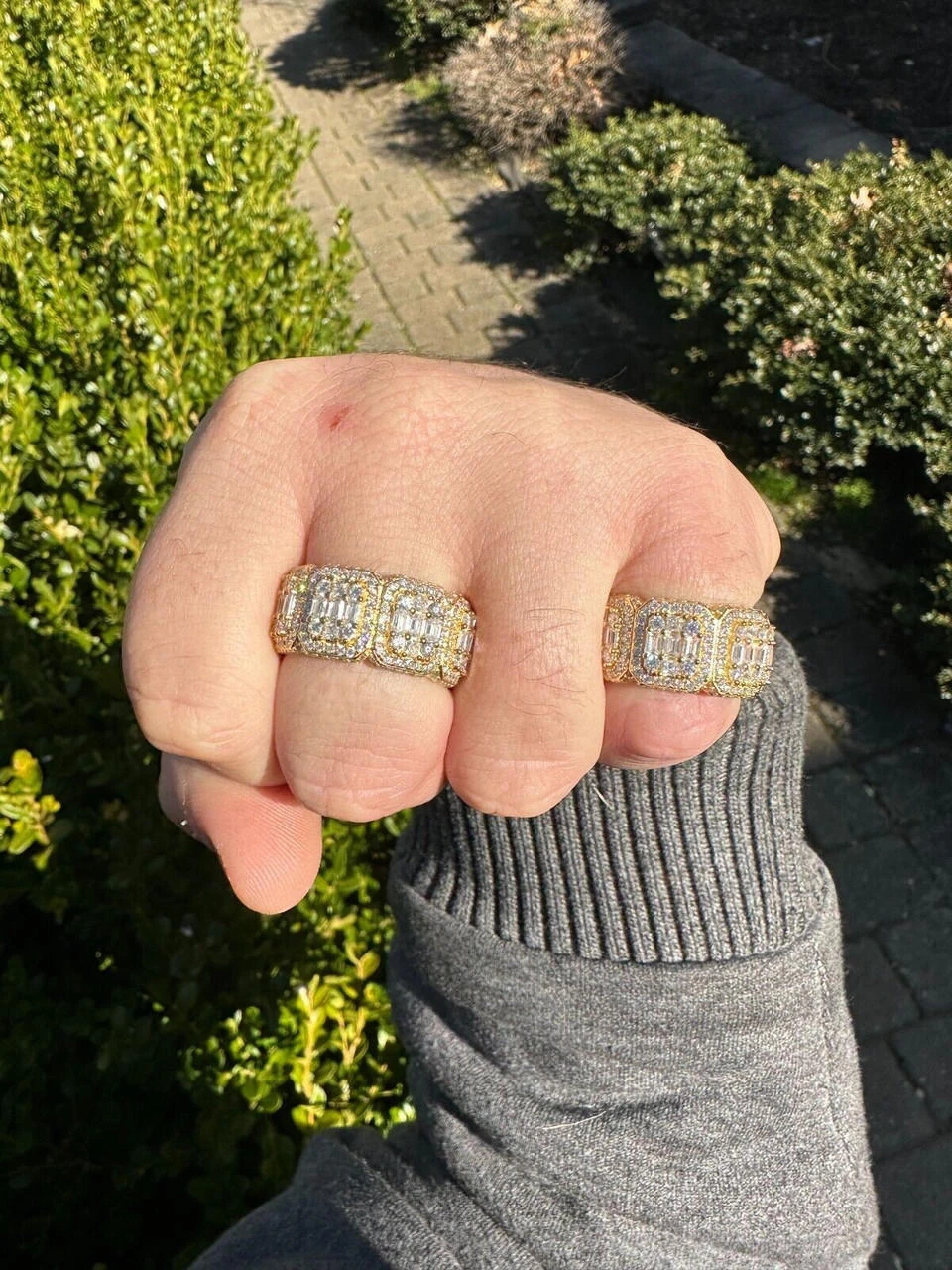 MOISSANITE Real 14k Gold Over 925 Silver Mens Baguette Pinky RING Iced 12mm Band 11 MOISSANITE Real 14k Gold Over 925 Silver Mens Baguette Pinky RING Iced 12mm Band - Image 9