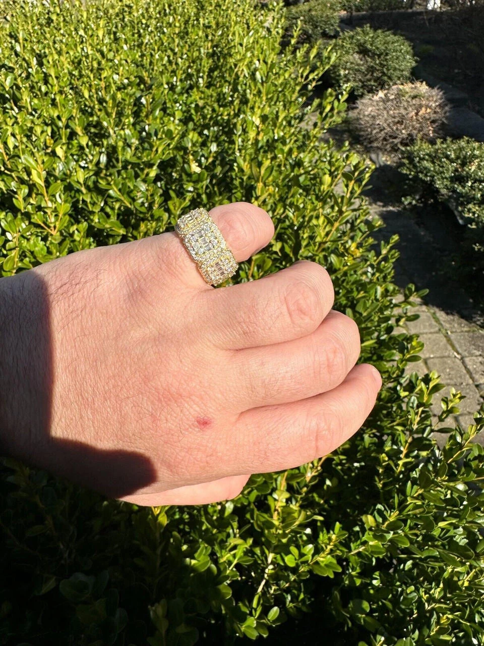 MOISSANITE Real 14k Gold Over 925 Silver Mens Baguette Pinky RING Iced 12mm Band 21 MOISSANITE Real 14k Gold Over 925 Silver Mens Baguette Pinky RING Iced 12mm Band - Image 19