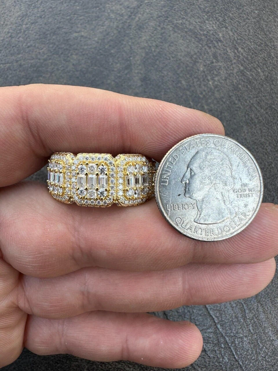 MOISSANITE Real 14k Gold Over 925 Silver Mens Baguette Pinky RING Iced 12mm Band 8 MOISSANITE Real 14k Gold Over 925 Silver Mens Baguette Pinky RING Iced 12mm Band - Image 6