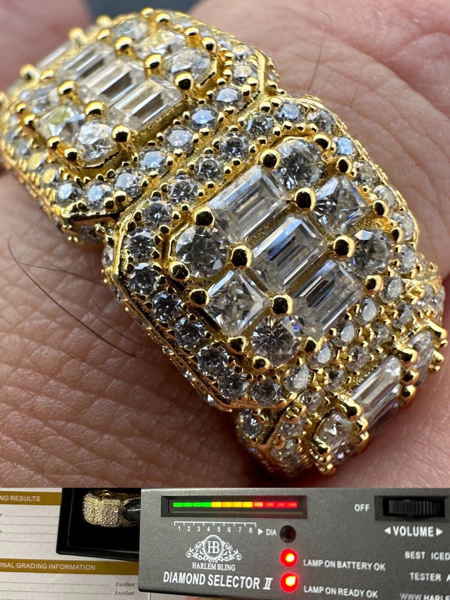 MOISSANITE Real 14k Gold Over 925 Silver Mens Baguette Pinky RING Iced 12mm Band 3 MOISSANITE Real 14k Gold Over 925 Silver Mens Baguette Pinky RING Iced 12mm Band