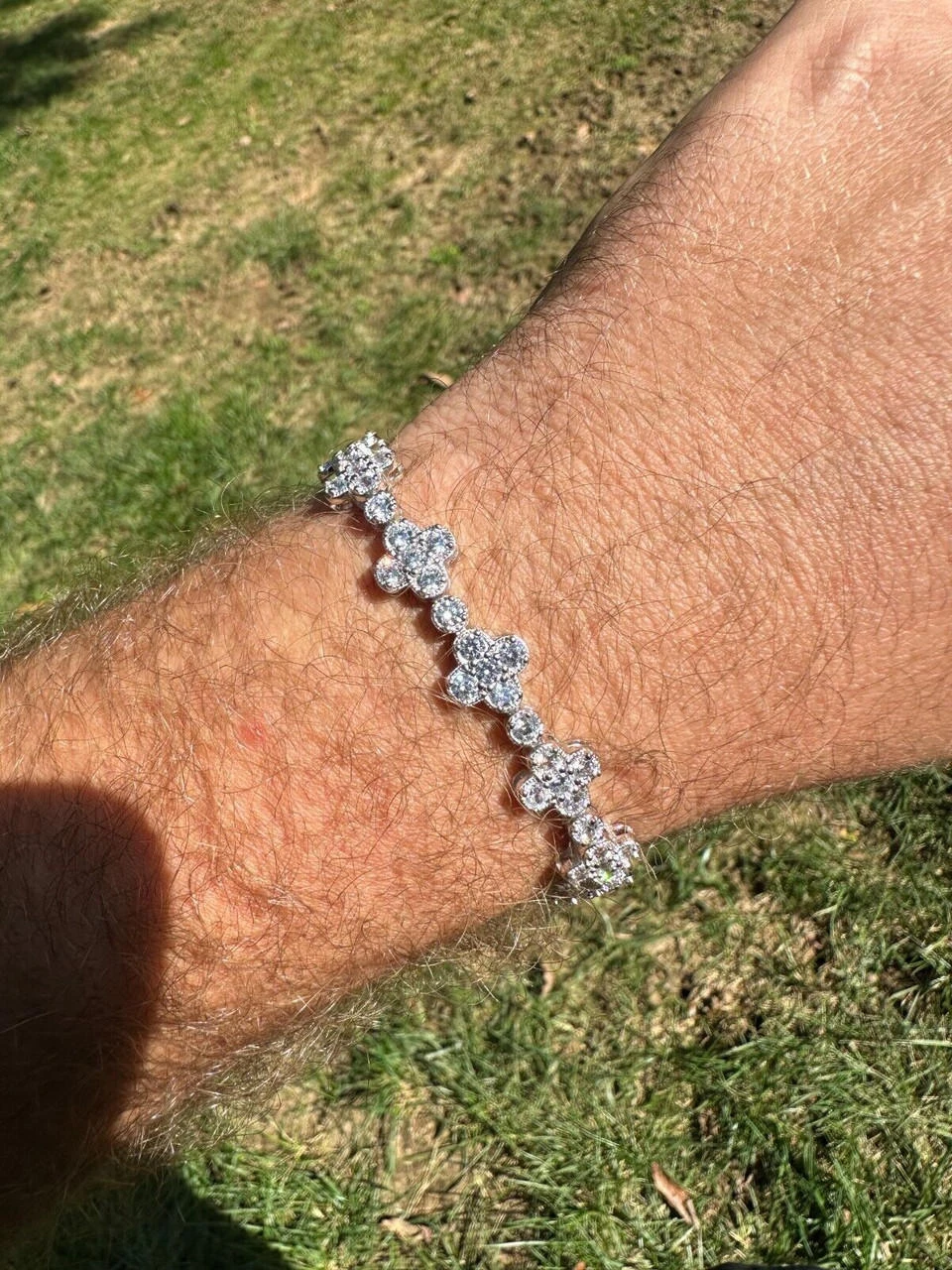 Moissanite Real 925 Silver 10mm Iced Clover Flower Tennis Bracelet Mens Ladies 4 Moissanite Real 925 Silver 10mm Iced Clover Flower Tennis Bracelet Mens Ladies - Image 2