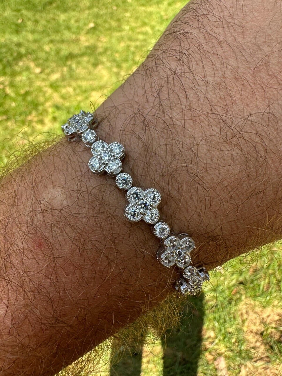 Moissanite Real 925 Silver 10mm Iced Clover Flower Tennis Bracelet Mens Ladies 16 Moissanite Real 925 Silver 10mm Iced Clover Flower Tennis Bracelet Mens Ladies - Image 14