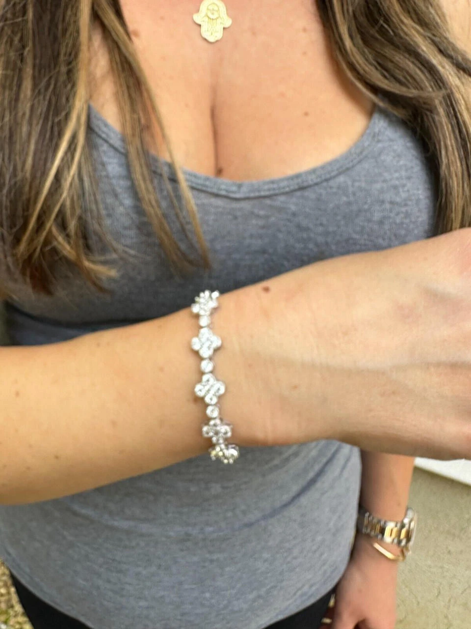 Moissanite Real 925 Silver 10mm Iced Clover Flower Tennis Bracelet Mens Ladies 20 Moissanite Real 925 Silver 10mm Iced Clover Flower Tennis Bracelet Mens Ladies - Image 18