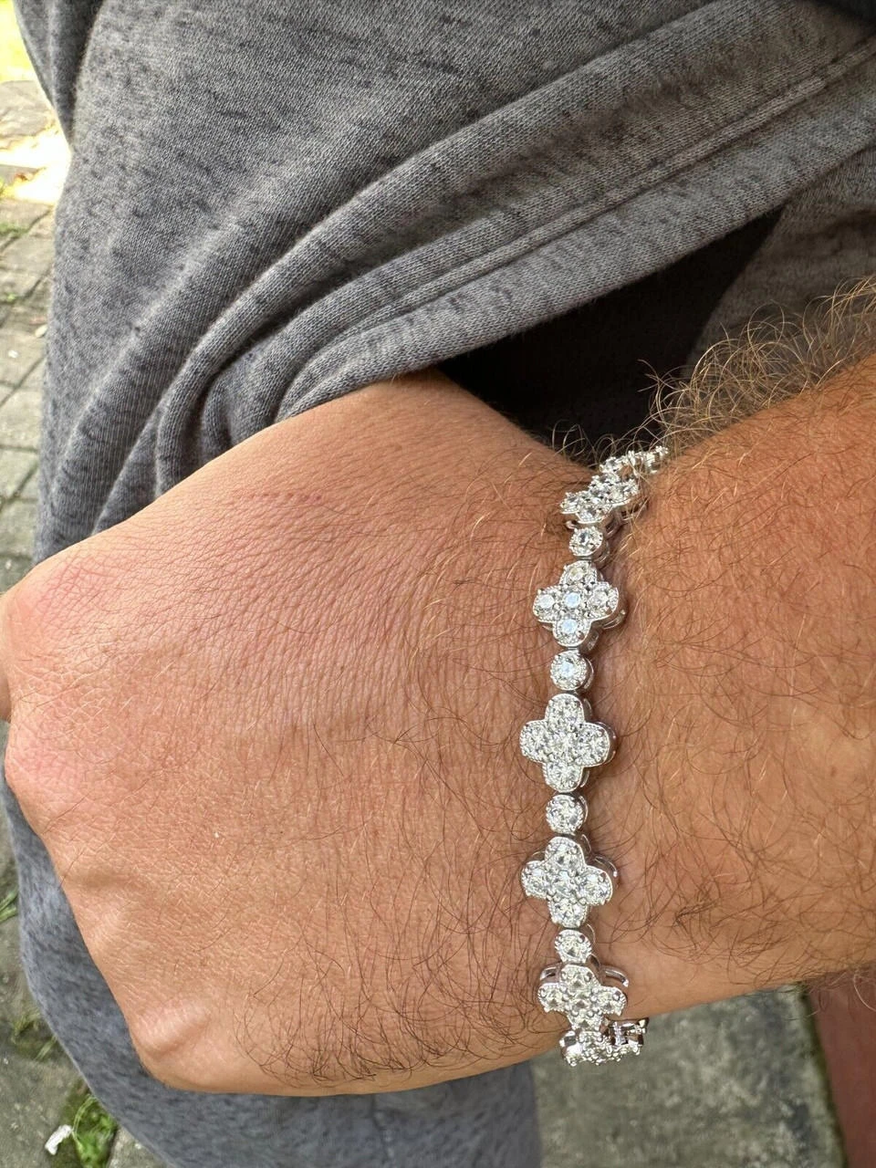 Moissanite Real 925 Silver 10mm Iced Clover Flower Tennis Bracelet Mens Ladies 14 Moissanite Real 925 Silver 10mm Iced Clover Flower Tennis Bracelet Mens Ladies - Image 12