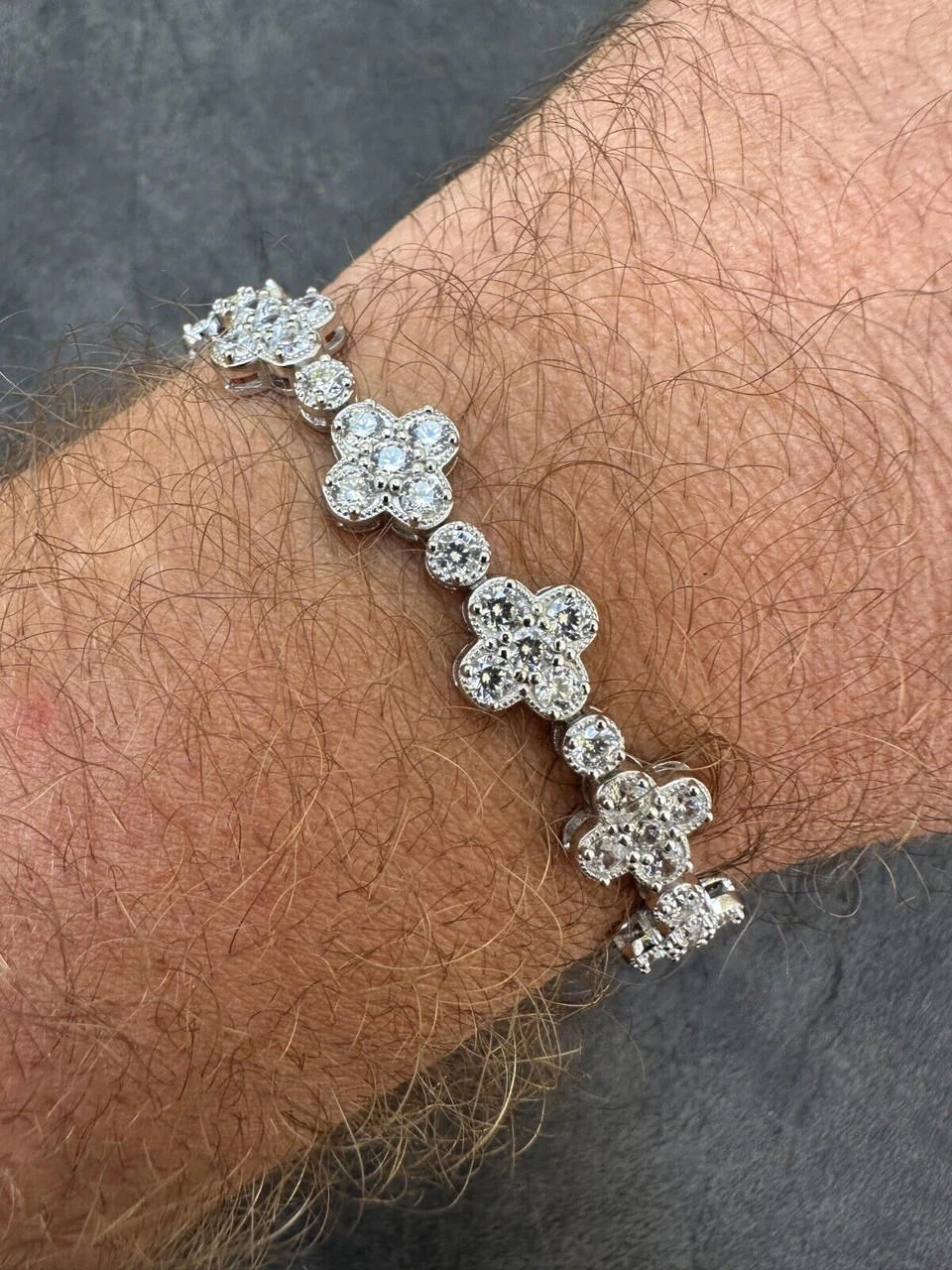 Moissanite Real 925 Silver 10mm Iced Clover Flower Tennis Bracelet Mens Ladies 13 Moissanite Real 925 Silver 10mm Iced Clover Flower Tennis Bracelet Mens Ladies - Image 11