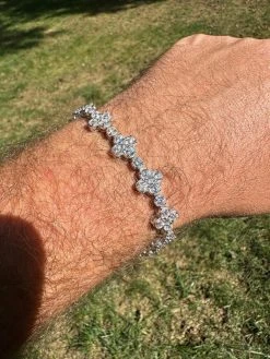 Moissanite Real 925 Silver 10mm Iced Clover Flower Tennis Bracelet Mens Ladies 30 Moissanite Real 925 Silver 10mm Iced Clover Flower Tennis Bracelet Mens Ladies -Harlem Bling Shop harlembling moissanite real 925 silver 10mm iced clover flower tennis bracelet mens ladies 65296.1697597185