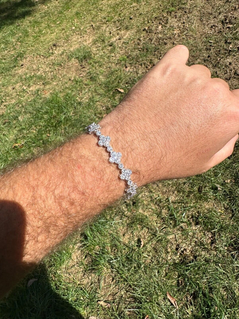 Moissanite Real 925 Silver 10mm Iced Clover Flower Tennis Bracelet Mens Ladies 17 Moissanite Real 925 Silver 10mm Iced Clover Flower Tennis Bracelet Mens Ladies - Image 15