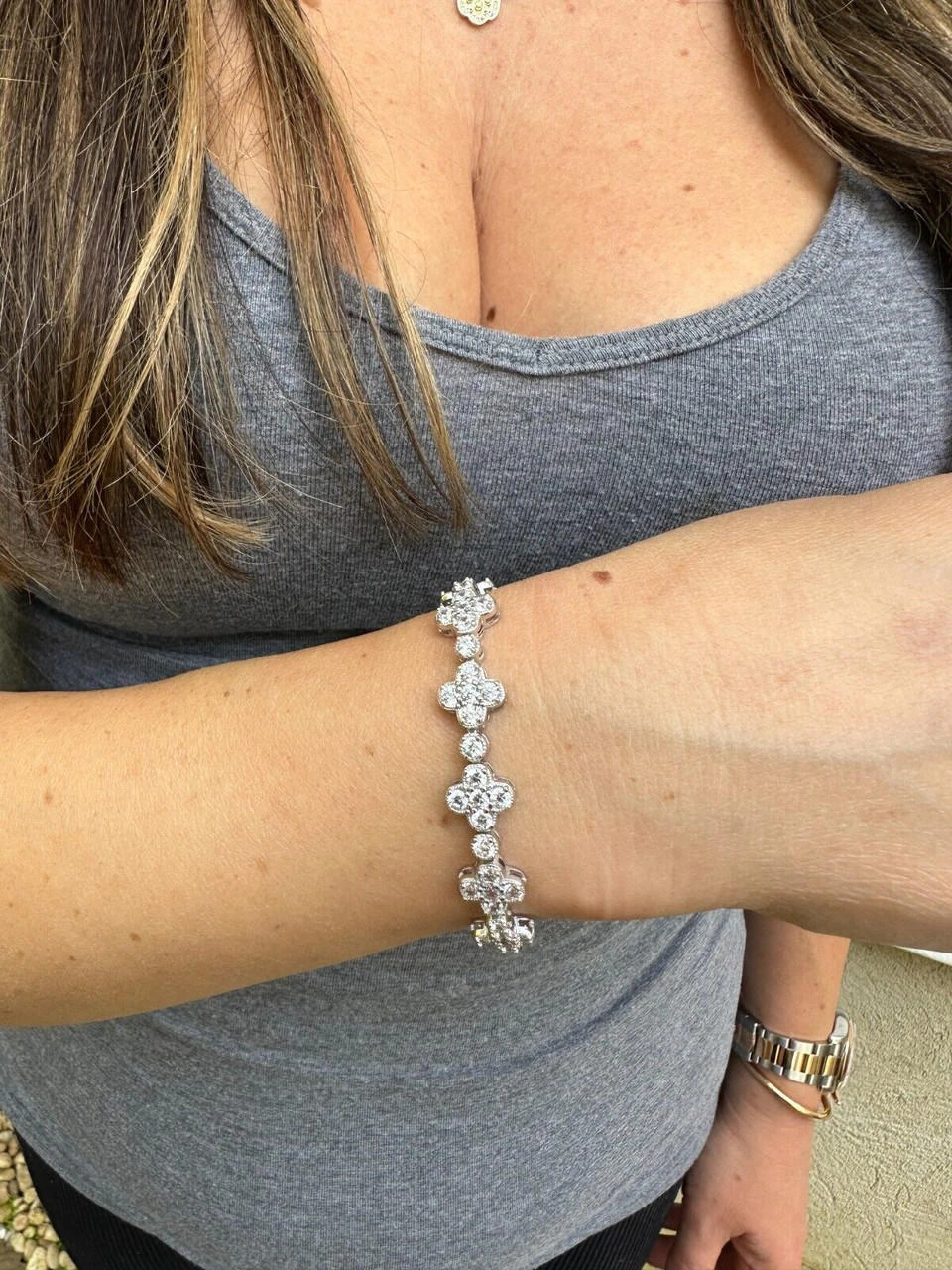 Moissanite Real 925 Silver 10mm Iced Clover Flower Tennis Bracelet Mens Ladies 7 Moissanite Real 925 Silver 10mm Iced Clover Flower Tennis Bracelet Mens Ladies - Image 5