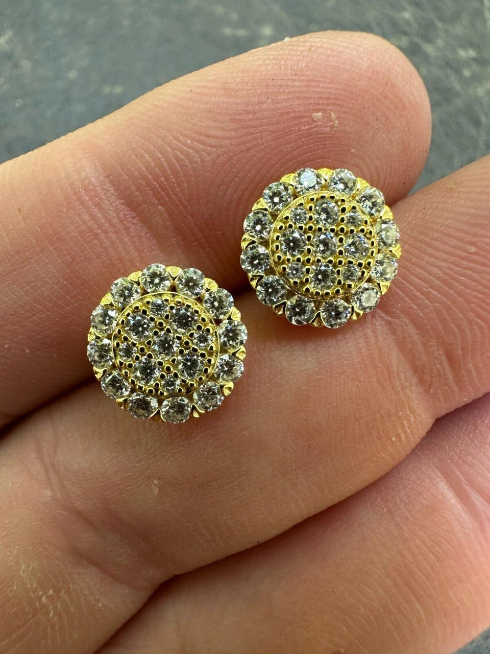 MOISSANITE Real 925 Silver 14k Gold Plated Iced Cluster Round Hip Hop Earrings 9 MOISSANITE Real 925 Silver 14k Gold Plated Iced Cluster Round Hip Hop Earrings - Image 7