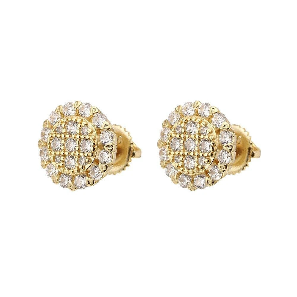 MOISSANITE Real 925 Silver 14k Gold Plated Iced Cluster Round Hip Hop Earrings 8 MOISSANITE Real 925 Silver 14k Gold Plated Iced Cluster Round Hip Hop Earrings - Image 6