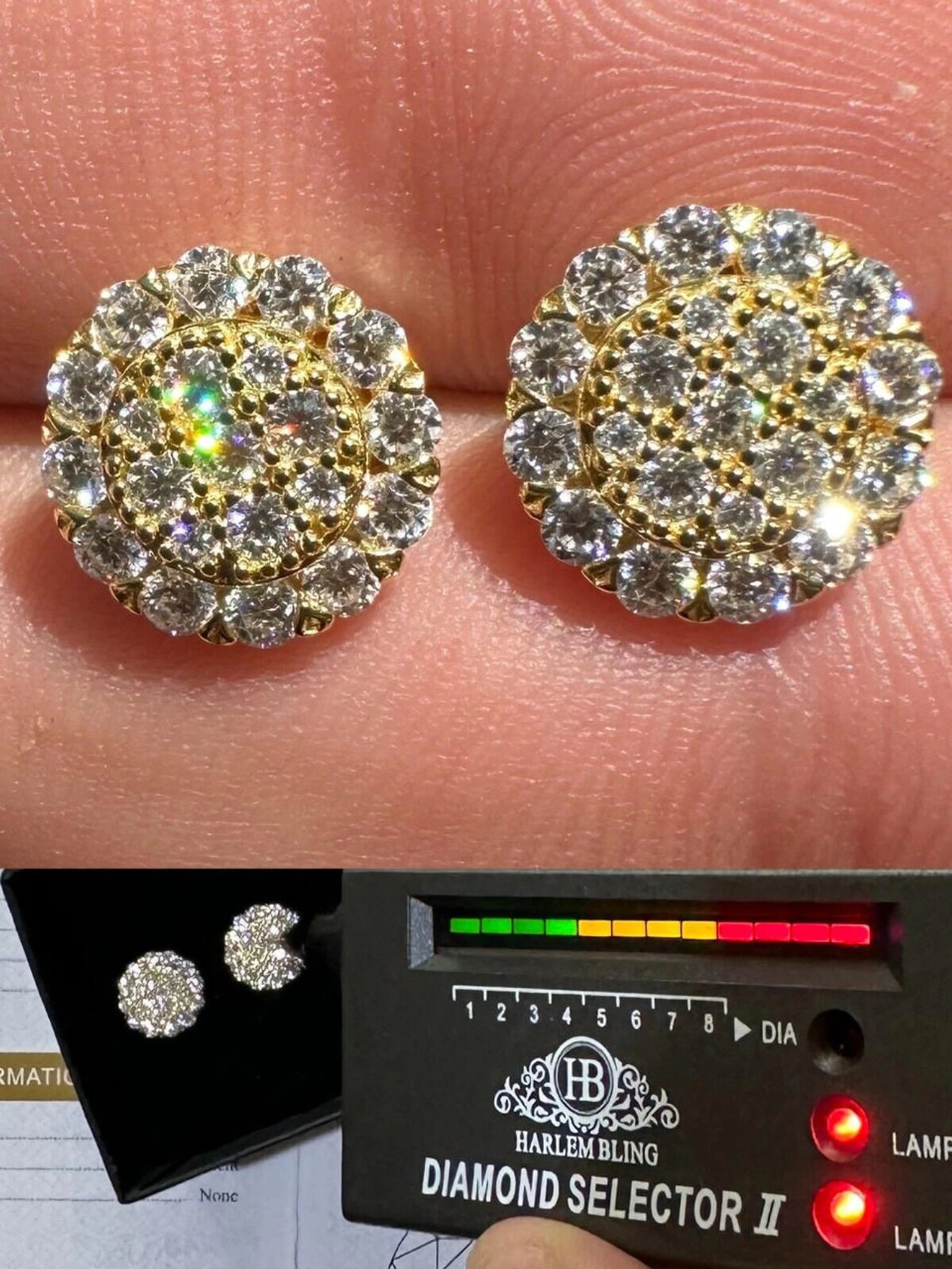 MOISSANITE Real 925 Silver 14k Gold Plated Iced Cluster Round Hip Hop Earrings 3 MOISSANITE Real 925 Silver 14k Gold Plated Iced Cluster Round Hip Hop Earrings