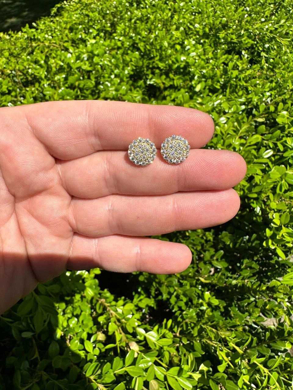 MOISSANITE Real 925 Silver 14k Gold Plated Iced Cluster Round Hip Hop Earrings 17 MOISSANITE Real 925 Silver 14k Gold Plated Iced Cluster Round Hip Hop Earrings - Image 15