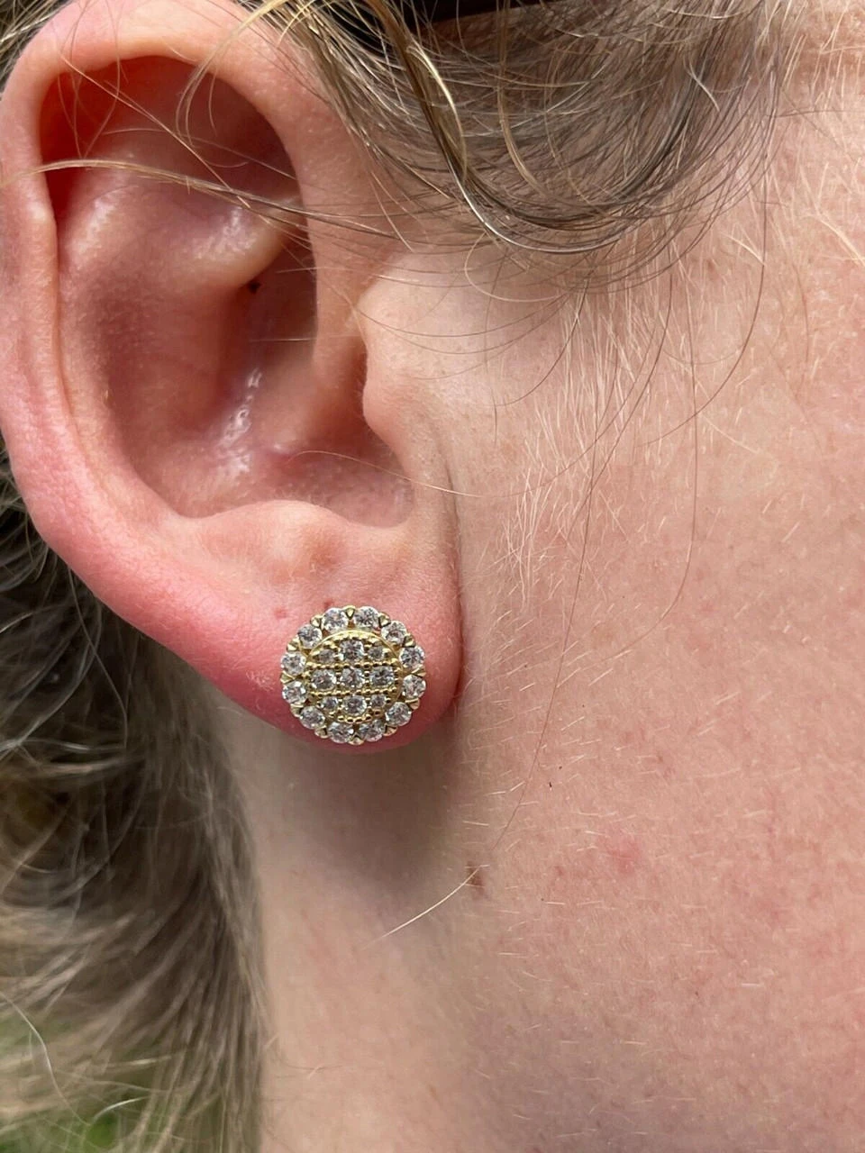 MOISSANITE Real 925 Silver 14k Gold Plated Iced Cluster Round Hip Hop Earrings 5 MOISSANITE Real 925 Silver 14k Gold Plated Iced Cluster Round Hip Hop Earrings - Image 3