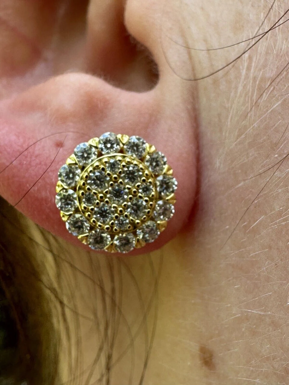 MOISSANITE Real 925 Silver 14k Gold Plated Iced Cluster Round Hip Hop Earrings 12 MOISSANITE Real 925 Silver 14k Gold Plated Iced Cluster Round Hip Hop Earrings - Image 10