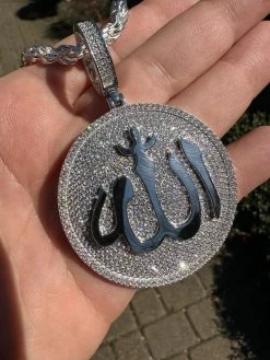 MOISSANITE Real 925 Silver / Gold Allah Medallion Arabic Necklace Pendant Iced 41 MOISSANITE Real 925 Silver / Gold Allah Medallion Arabic Necklace Pendant Iced -Harlem Bling Shop harlembling moissanite real 925 silver gold allah medallion arabic necklace pendant iced 12865.1679426659