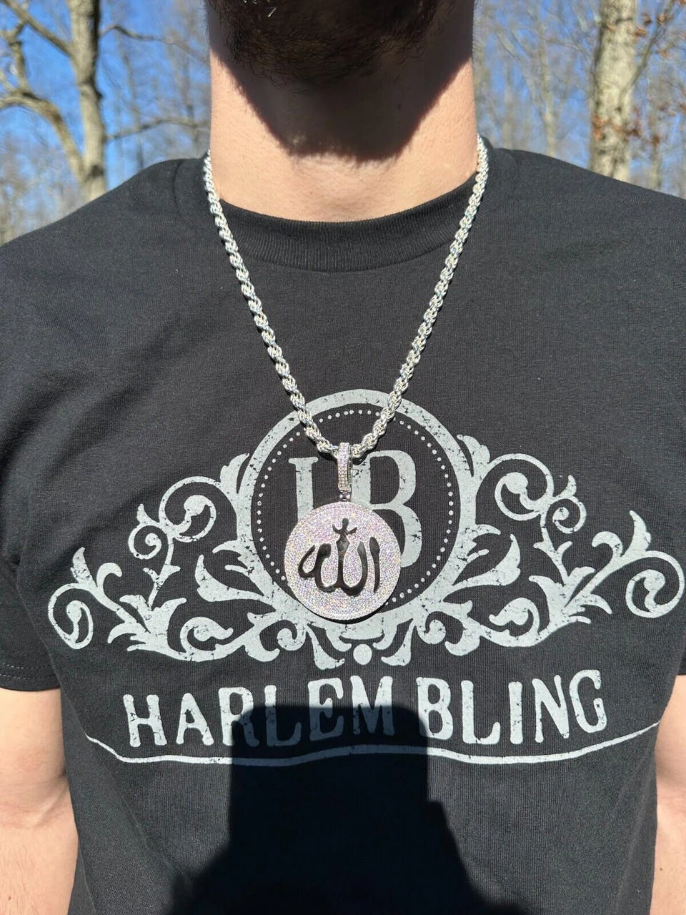 MOISSANITE Real 925 Silver / Gold Allah Medallion Arabic Necklace Pendant Iced 4 MOISSANITE Real 925 Silver / Gold Allah Medallion Arabic Necklace Pendant Iced - Image 2