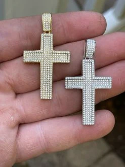 MOISSANITE Real 925 Silver/ Gold Cross Pendant Iced Pass Diamond Tester Hip Hop -Harlem Bling Shop harlembling moissanite real 925 silver gold cross pendant iced pass diamond tester hip hop 08820.1664395393