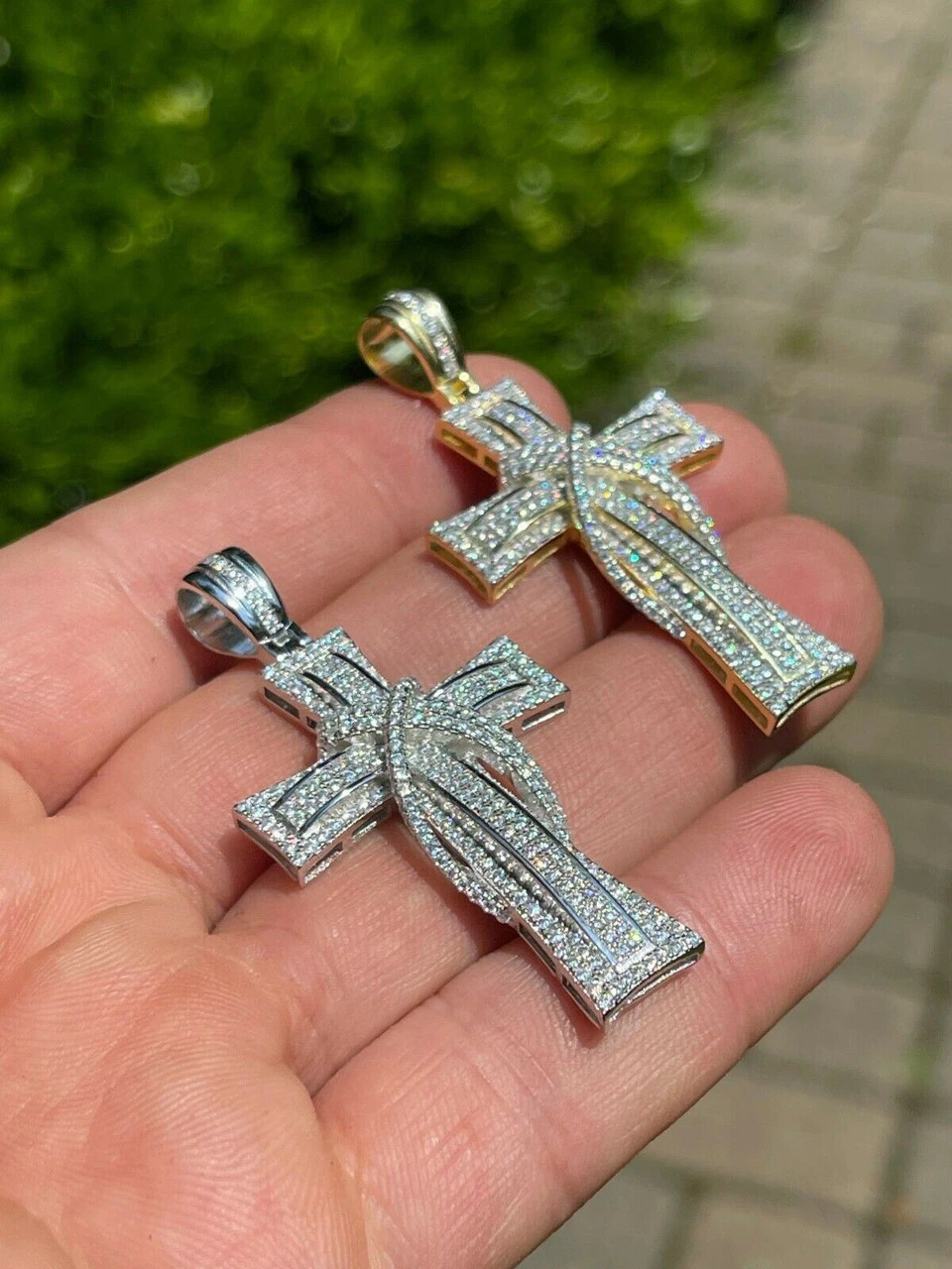 MOISSANITE Real 925 Silver Gold Cross Pendant Necklace Iced Pass Diamond Tester 4 MOISSANITE Real 925 Silver Gold Cross Pendant Necklace Iced Pass Diamond Tester - Image 2